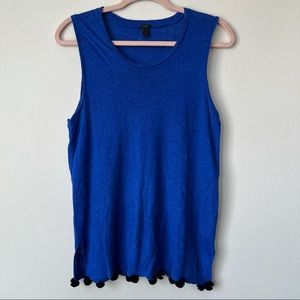 J.Crew 100% Linen Pom-Pom Tank Top Royal Blue Black Scoop Neck Size Small
